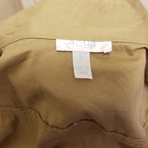 Tan 3/4 sleeve button up & tie collared dress. S - Picture 7 of 7